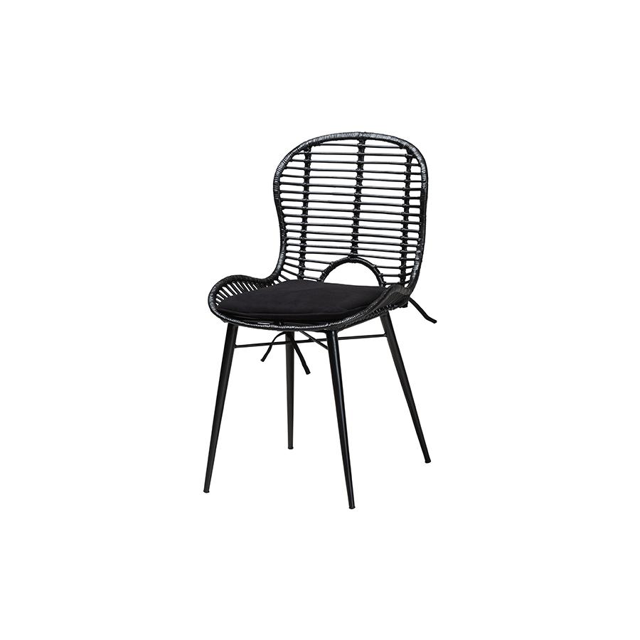 Brenna Modern Bohemian Black Finished Wood and Rattan 5-Piece Dining Set. Picture 2