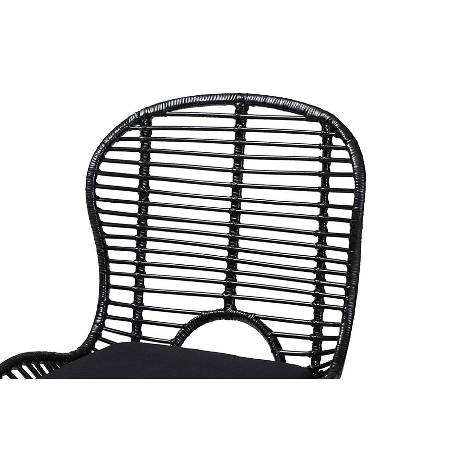 Brenna Modern Bohemian Black Finished Wood and Rattan 5-Piece Dining Set. Picture 5