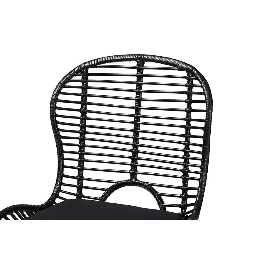 Bohemian Black Finished Rattan and Metal 2-Piece Dining Chair Set. Picture 4