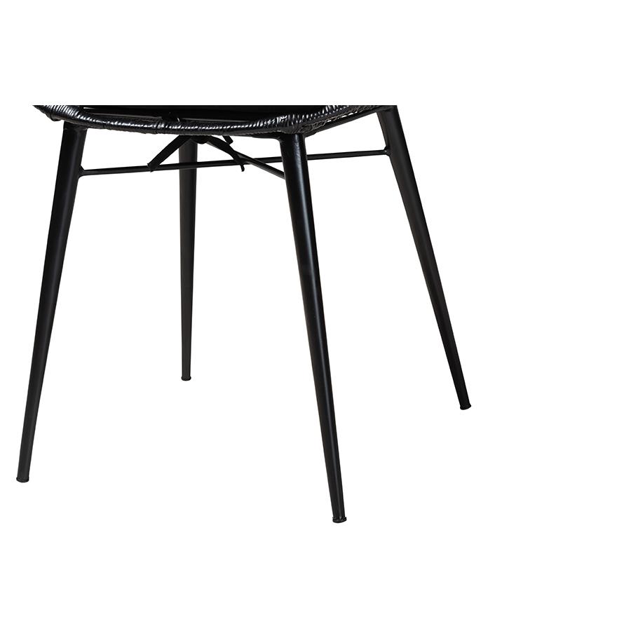 Bohemian Black Finished Rattan and Metal 2-Piece Dining Chair Set. Picture 5