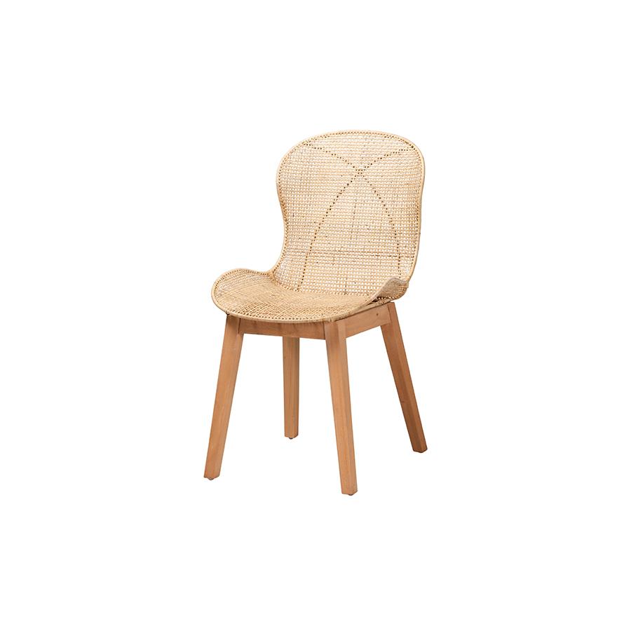 Emmali Modern Bohemian Natural Brown Finished Wood and Rattan 7-Piece Dining Set. Picture 2