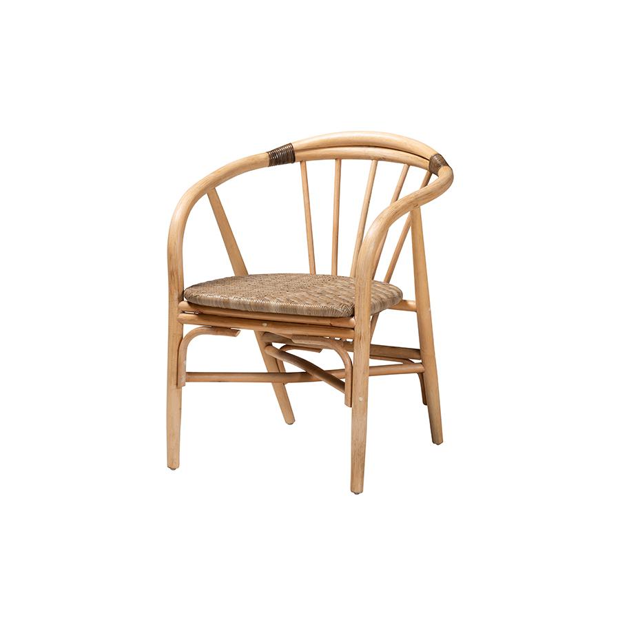 Kyoto Modern Bohemian Natural Brown Finished Wood and Rattan 5-Piece Dining Set. Picture 2