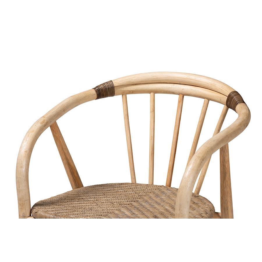 Kyoto Modern Bohemian Natural Brown Finished Wood and Rattan 5-Piece Dining Set. Picture 5