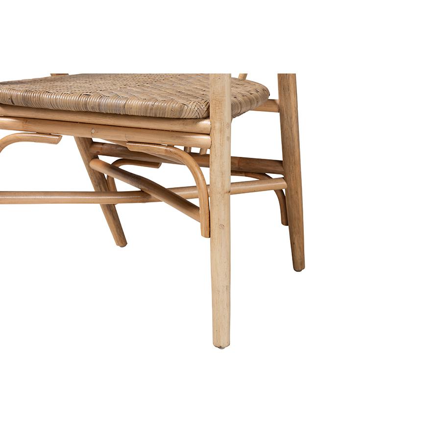 Kyoto Modern Bohemian Natural Brown Finished Wood and Rattan 5-Piece Dining Set. Picture 6