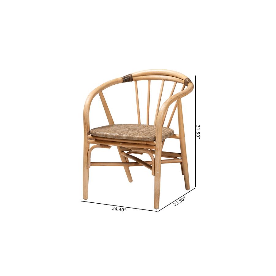 bali & pari Kyoto Modern Bohemian Natural Brown Rattan Dining Chair. Picture 10