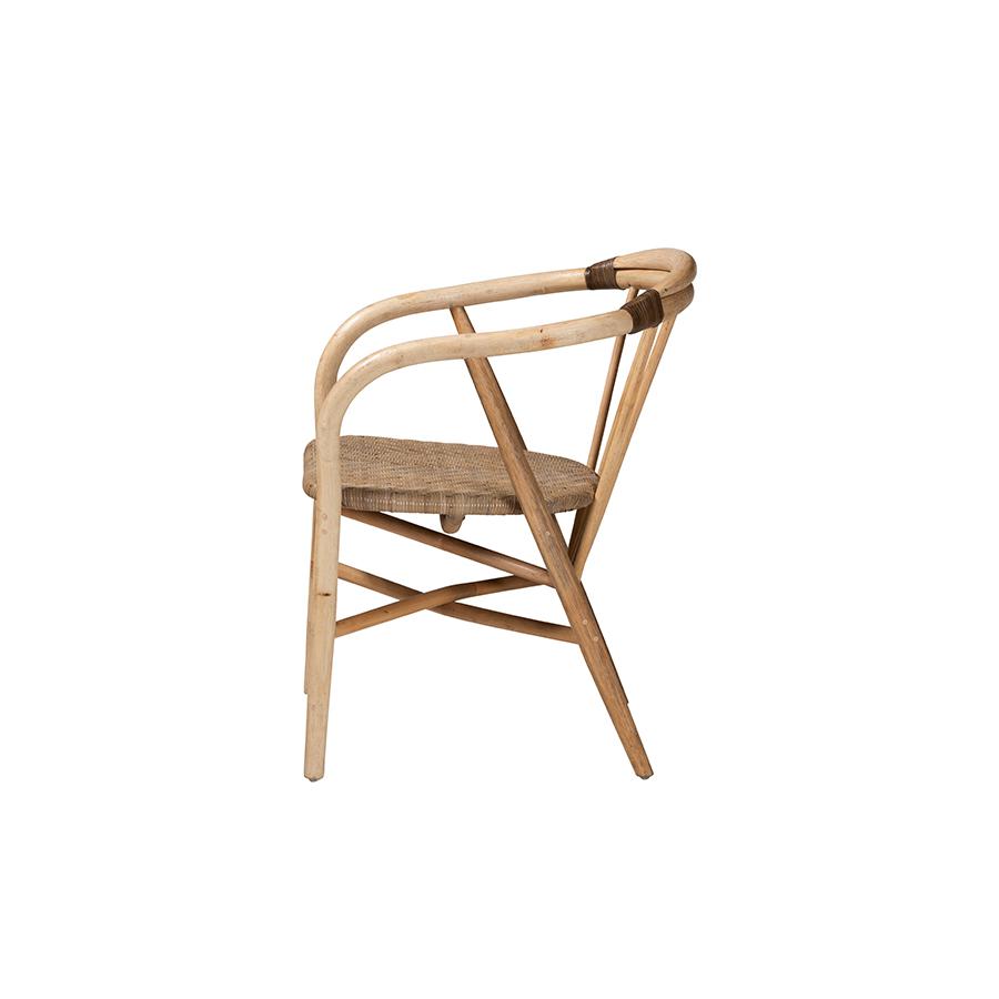 bali & pari Kyoto Modern Bohemian Natural Brown Rattan Dining Chair. Picture 3