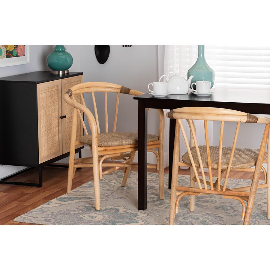 bali & pari Kyoto Modern Bohemian Natural Brown Rattan Dining Chair. Picture 8