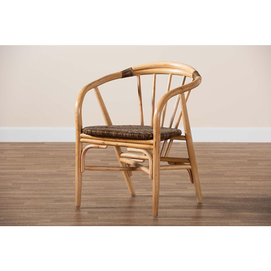 bali & pari Kyoto Modern Bohemian Natural Brown Rattan Dining Chair. Picture 9