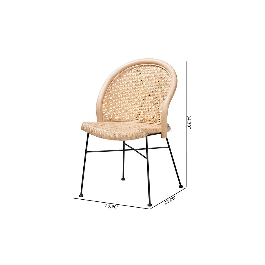 Bohemian Natural Brown Rattan and Black Metal Dining Chair. Picture 10