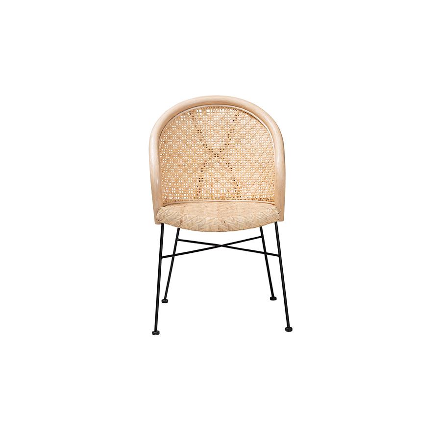Bohemian Natural Brown Rattan and Black Metal Dining Chair. Picture 2