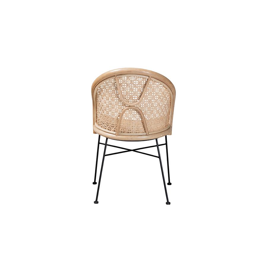 Bohemian Natural Brown Rattan and Black Metal Dining Chair. Picture 4