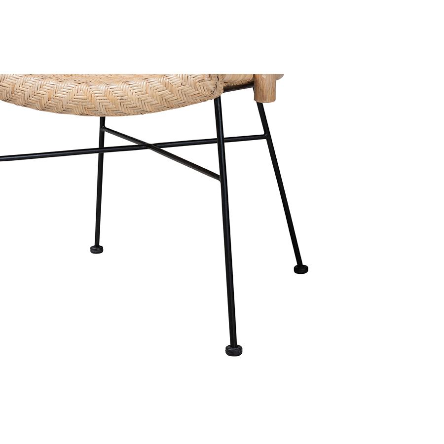 Bohemian Natural Brown Rattan and Black Metal Dining Chair. Picture 6