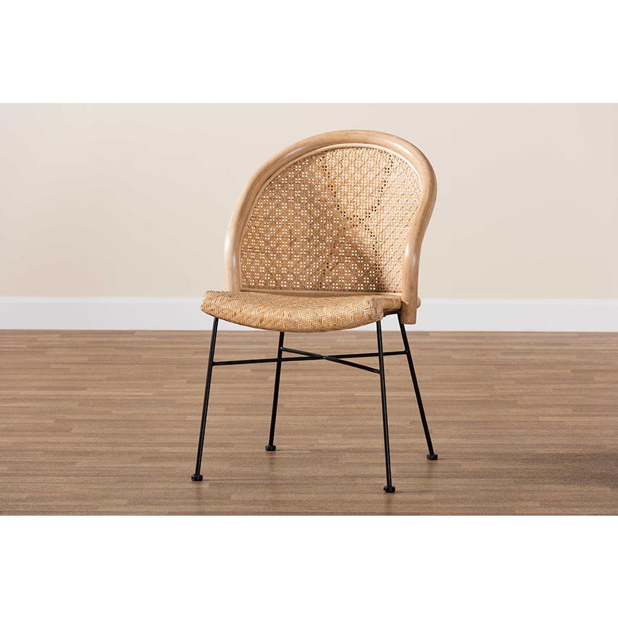 Bohemian Natural Brown Rattan and Black Metal Dining Chair. Picture 9