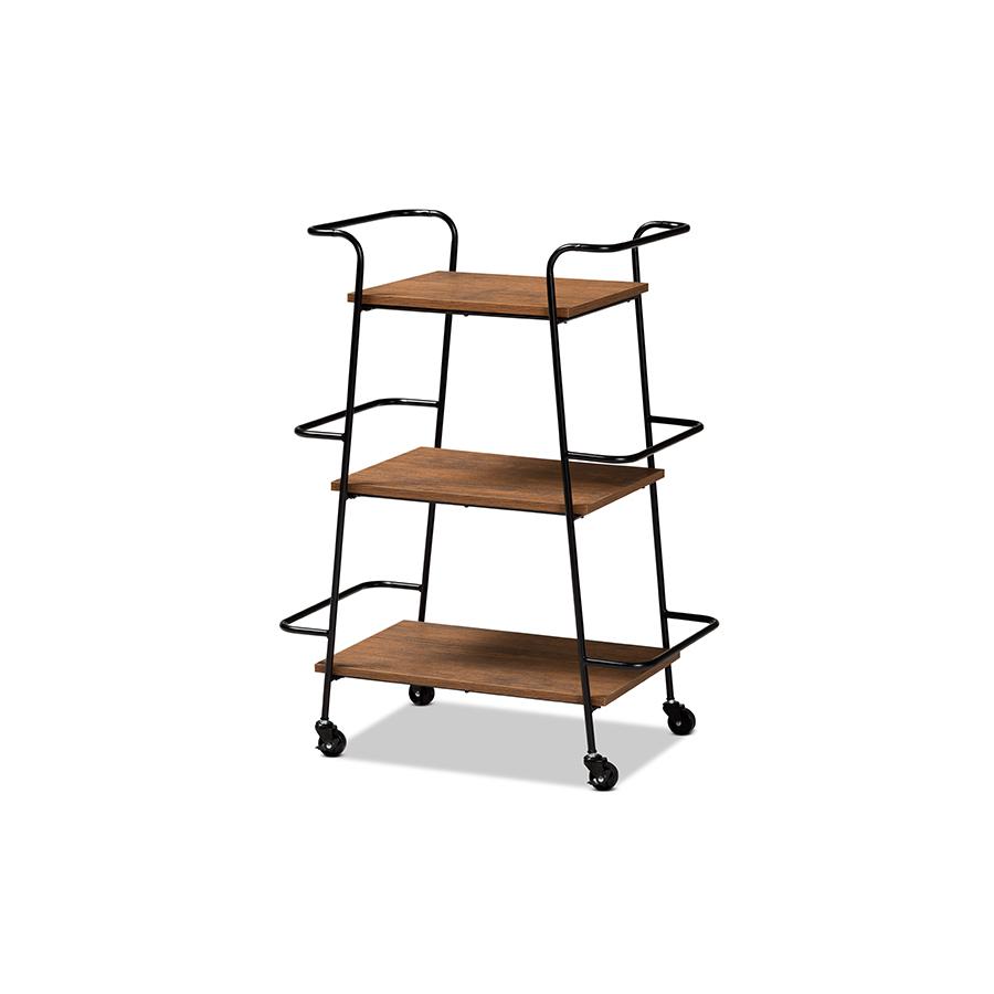 Walnut Finished Wood 3-Tier Small Mobile Wine Bar Cart. Picture 1