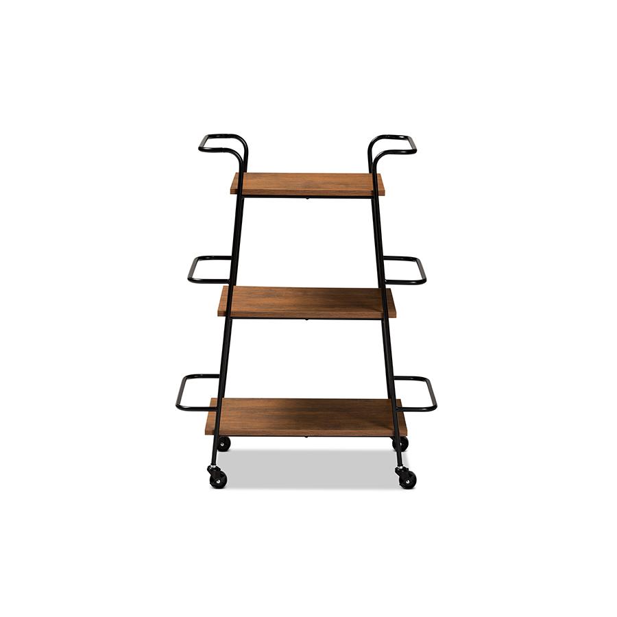 Walnut Finished Wood 3-Tier Small Mobile Wine Bar Cart. Picture 2