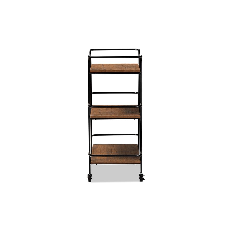 Walnut Finished Wood 3-Tier Small Mobile Wine Bar Cart. Picture 3