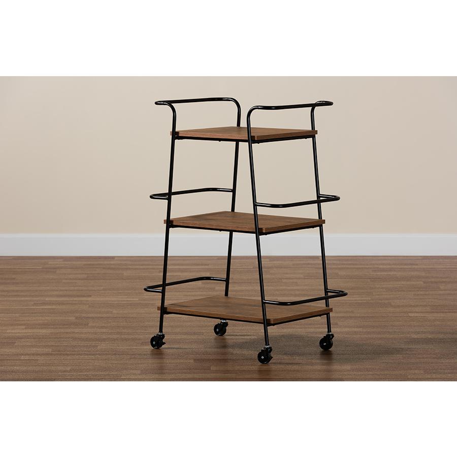 Walnut Finished Wood 3-Tier Small Mobile Wine Bar Cart. Picture 8
