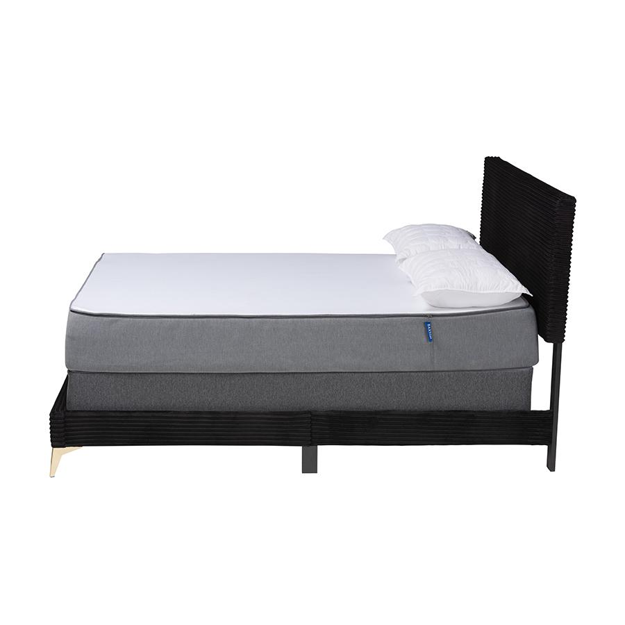 Black Velvet and Gold Metal Queen Size Panel Bed. Picture 2