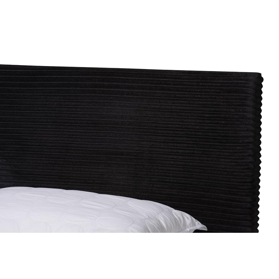Black Velvet and Gold Metal Queen Size Panel Bed. Picture 4
