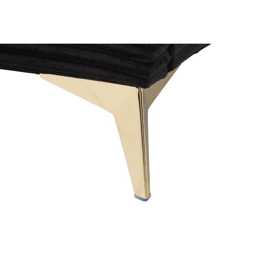 Black Velvet and Gold Metal Queen Size Panel Bed. Picture 5