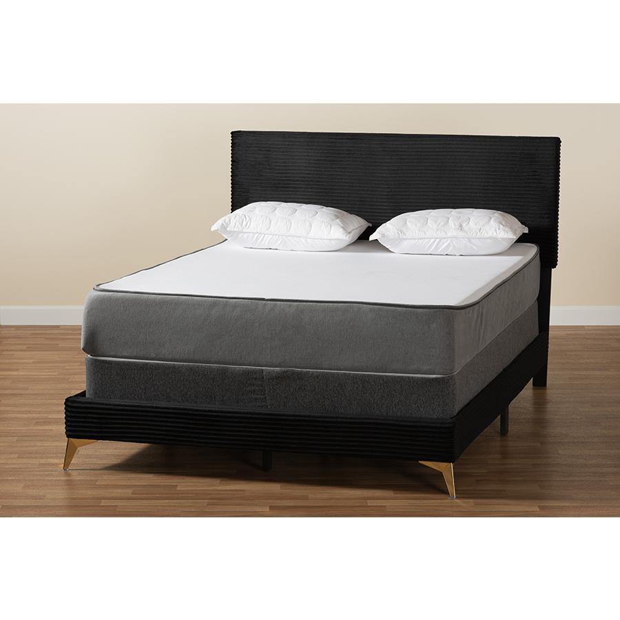Black Velvet and Gold Metal Queen Size Panel Bed. Picture 8
