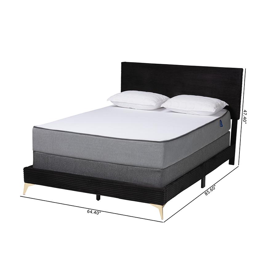 Black Velvet and Gold Metal Queen Size Panel Bed. Picture 9