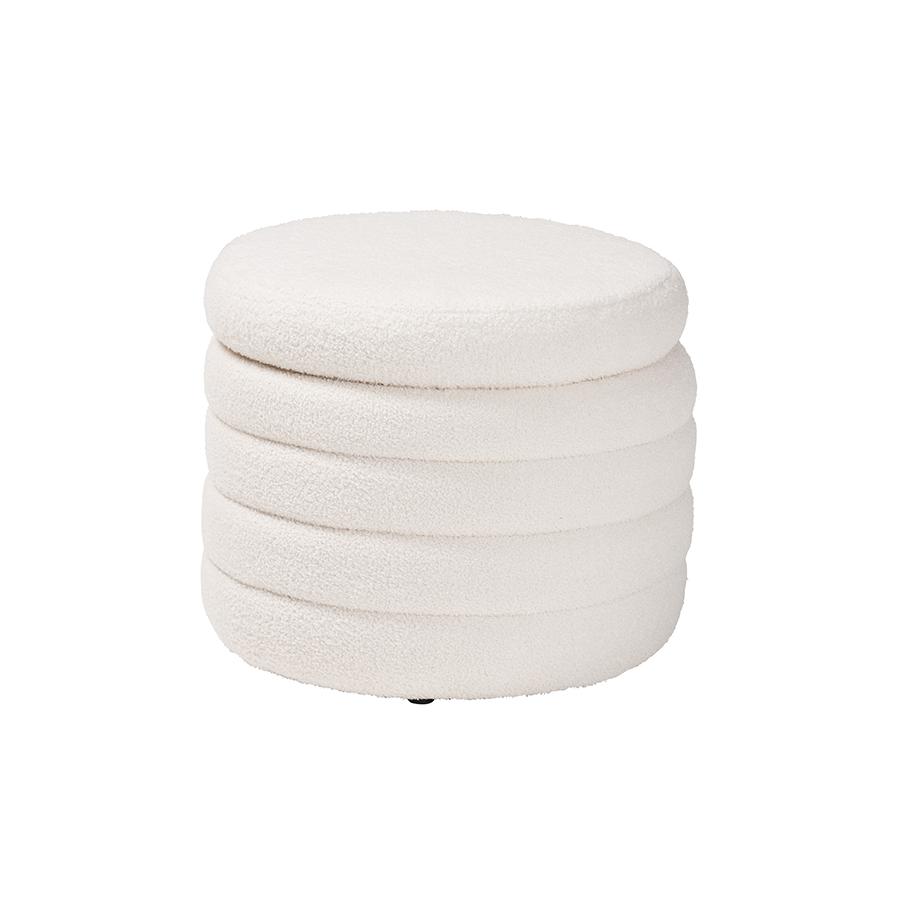 Tabitha Modern and Contemporary Ivory Boucle Upholstered Storage Ottoman. Picture 1