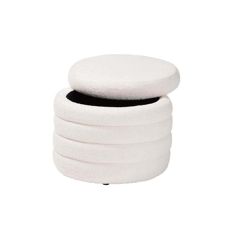 Tabitha Modern and Contemporary Ivory Boucle Upholstered Storage Ottoman. Picture 2