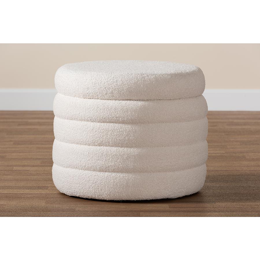 Tabitha Modern and Contemporary Ivory Boucle Upholstered Storage Ottoman. Picture 7