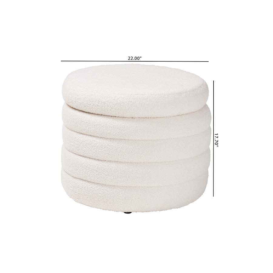 Tabitha Modern and Contemporary Ivory Boucle Upholstered Storage Ottoman. Picture 8
