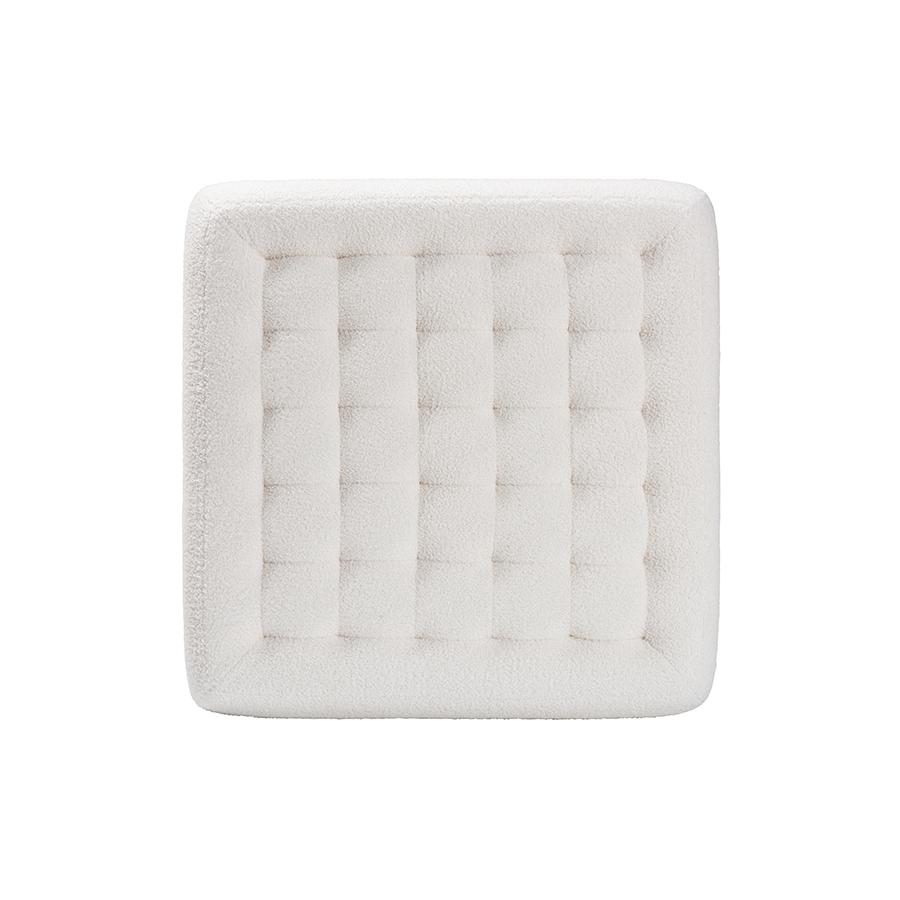 Ivory Boucle Upholstered and Black Finished Wood Square Ottoman. Picture 3