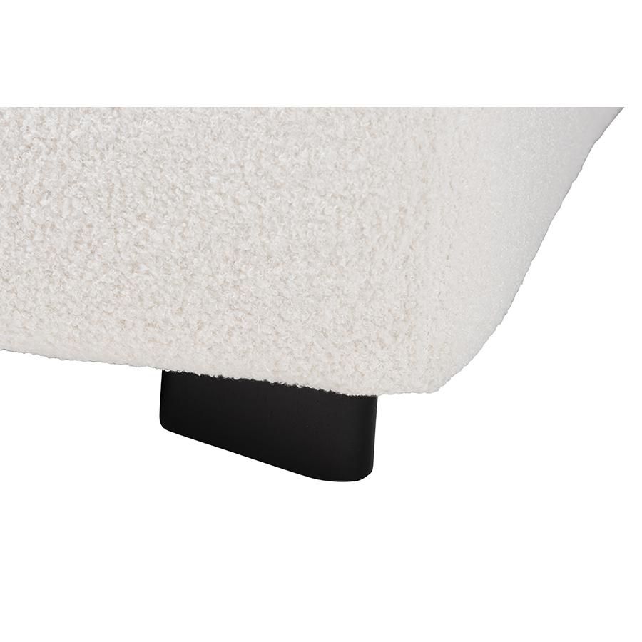 Ivory Boucle Upholstered and Black Finished Wood Square Ottoman. Picture 4