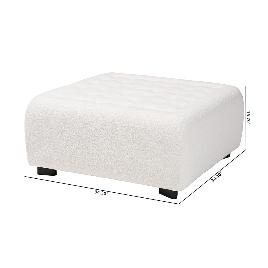 Ivory Boucle Upholstered and Black Finished Wood Square Ottoman. Picture 8