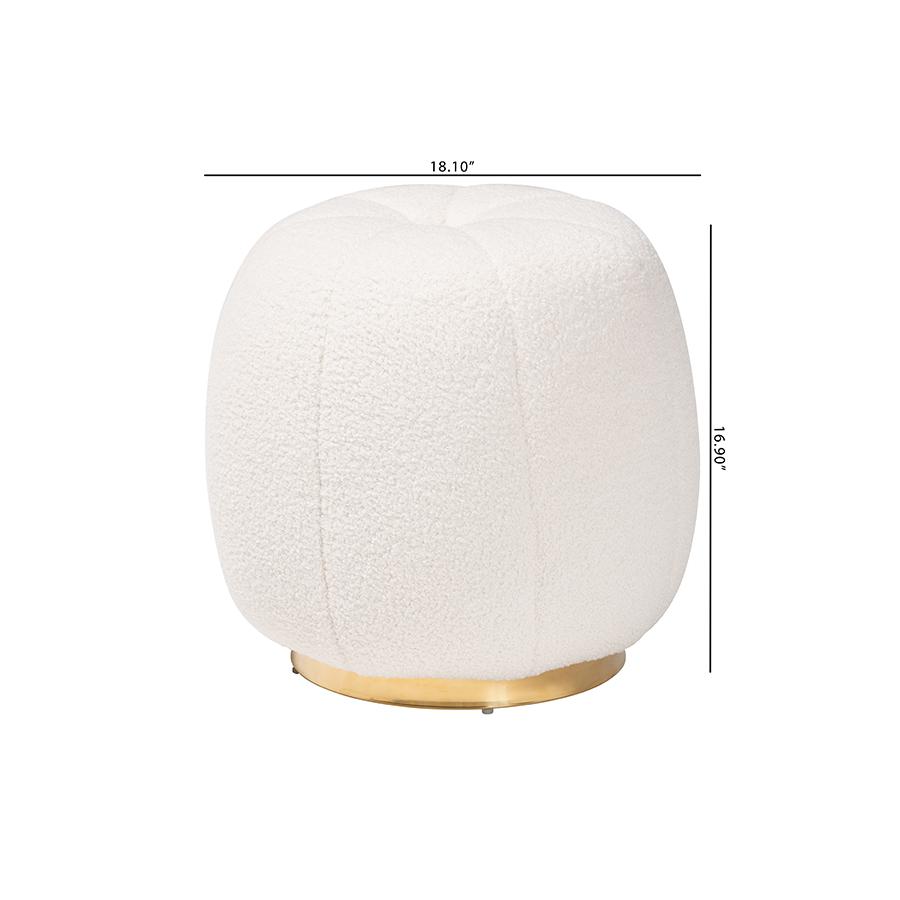 Raelynn Modern and Contemporary Ivory Boucle Upholstered and Gold Metal Ottoman. Picture 7