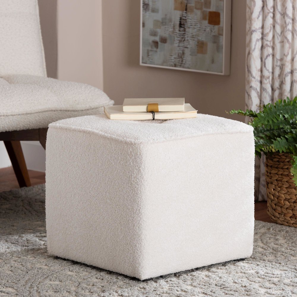 Baxton Studio Isaiah Modern and Contemporary Ivory Boucle Upholstered Ottoman. Picture 2