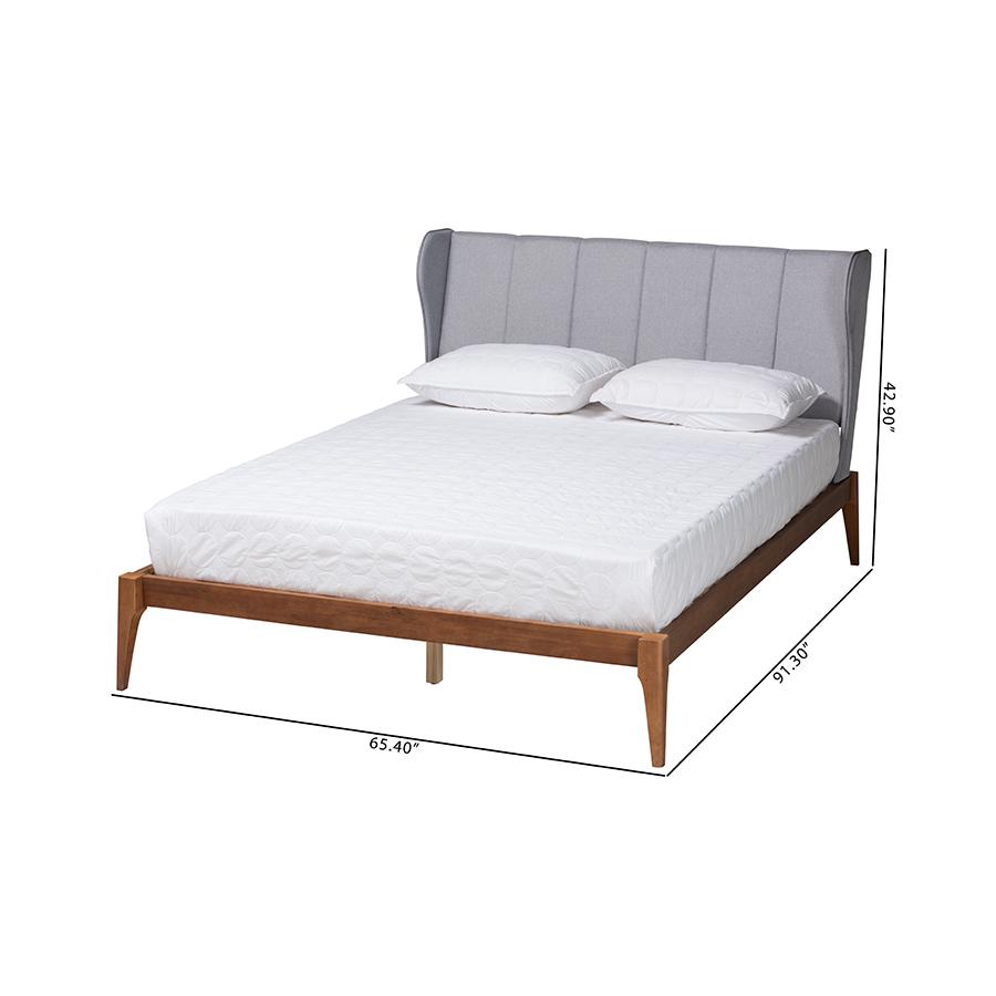 Transitional Light Grey Fabric and Ash Walnut Finished Wood Queen Size Bed. Picture 9