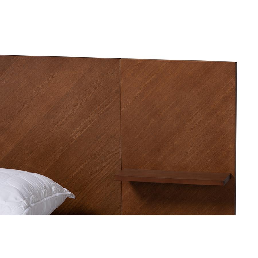 Walnut Finished Wood Queen Size Platform Storage Bed with Built-In Nightstands. Picture 5