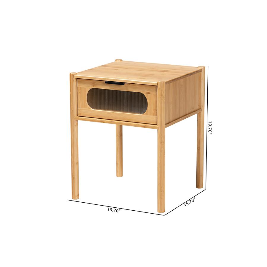 Transitional Natural Brown Bamboo Wood 1-Drawer End Table. Picture 10