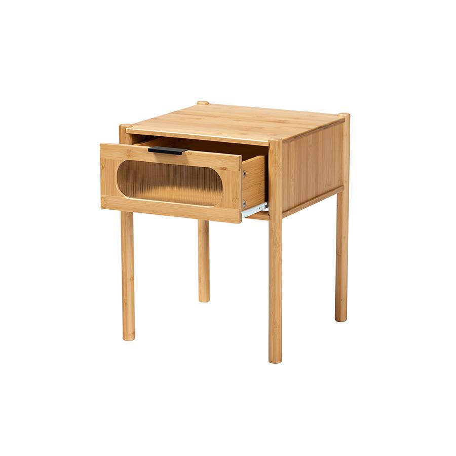 Transitional Natural Brown Bamboo Wood 1-Drawer End Table. Picture 2