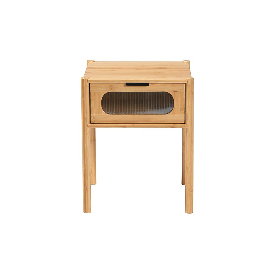 Transitional Natural Brown Bamboo Wood 1-Drawer End Table. Picture 3