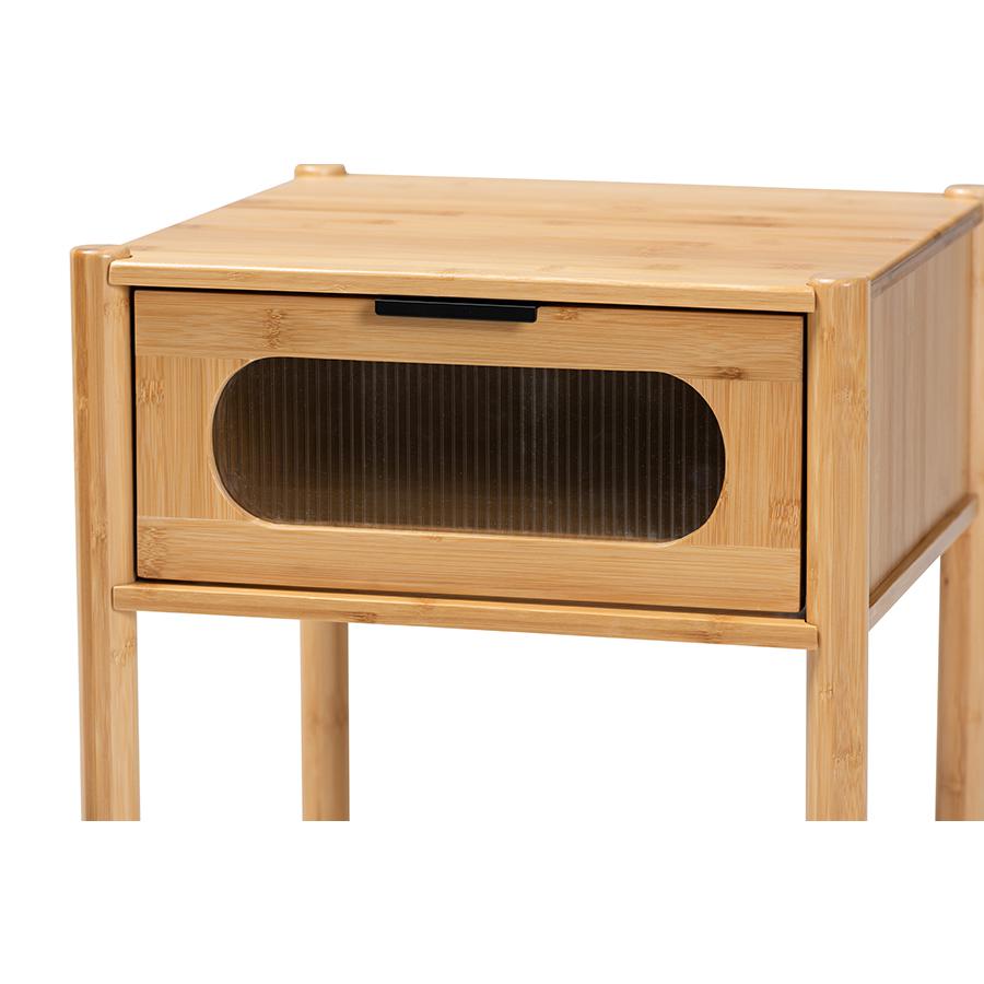Transitional Natural Brown Bamboo Wood 1-Drawer End Table. Picture 5