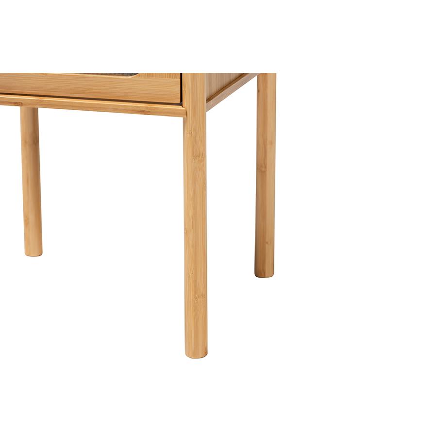 Transitional Natural Brown Bamboo Wood 1-Drawer End Table. Picture 6