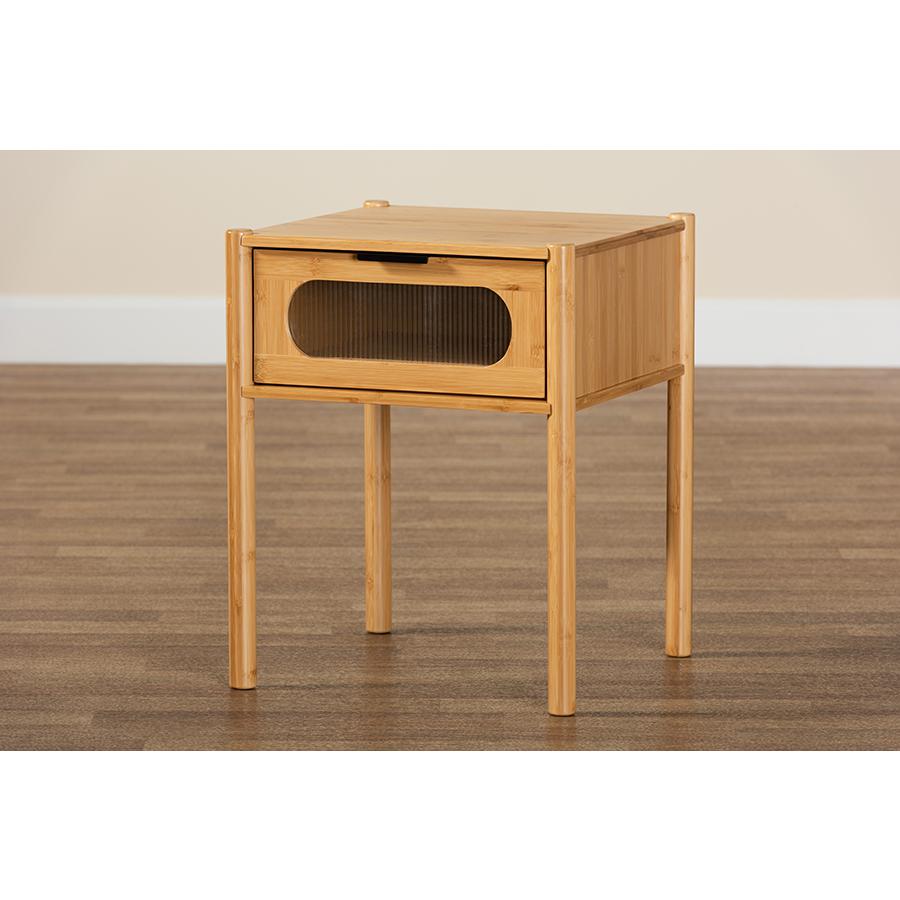 Transitional Natural Brown Bamboo Wood 1-Drawer End Table. Picture 9