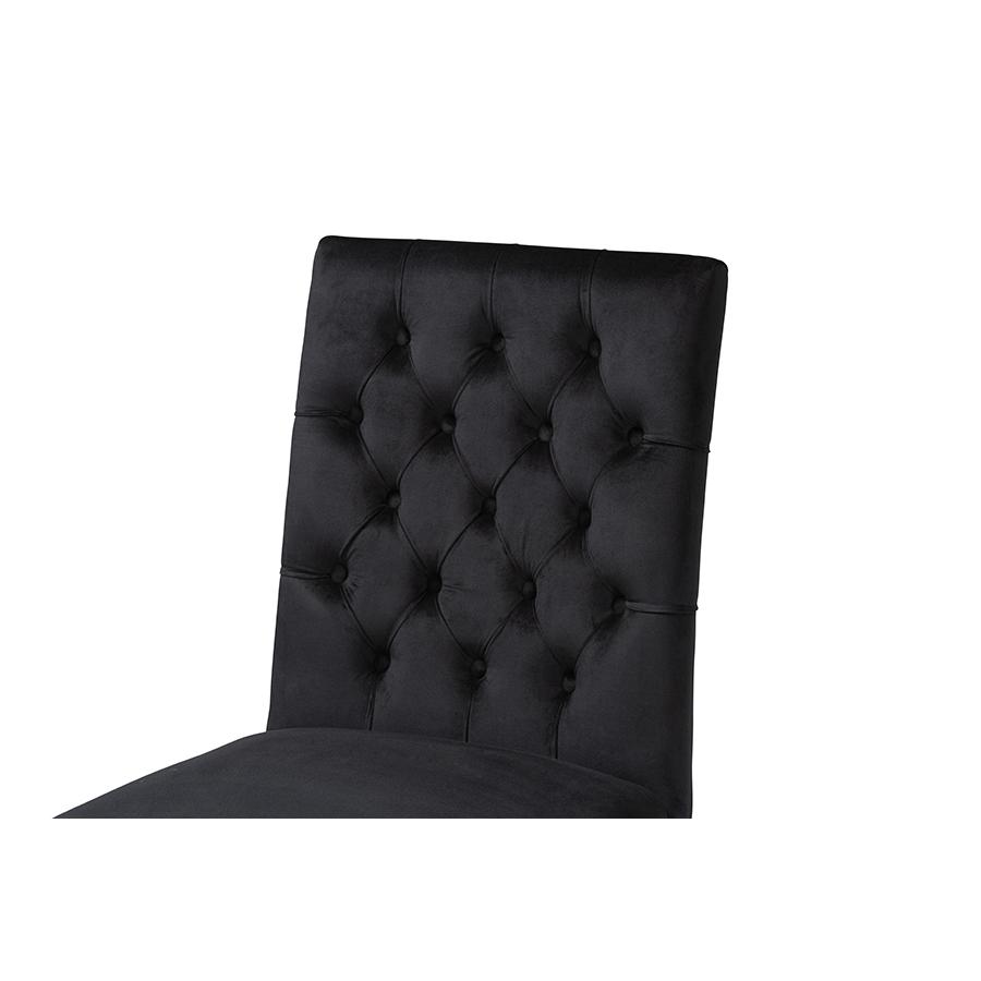 Glam and Luxe Black Velvet Fabric and Gold Metal 2-Piece Dining Chair Set. Picture 4