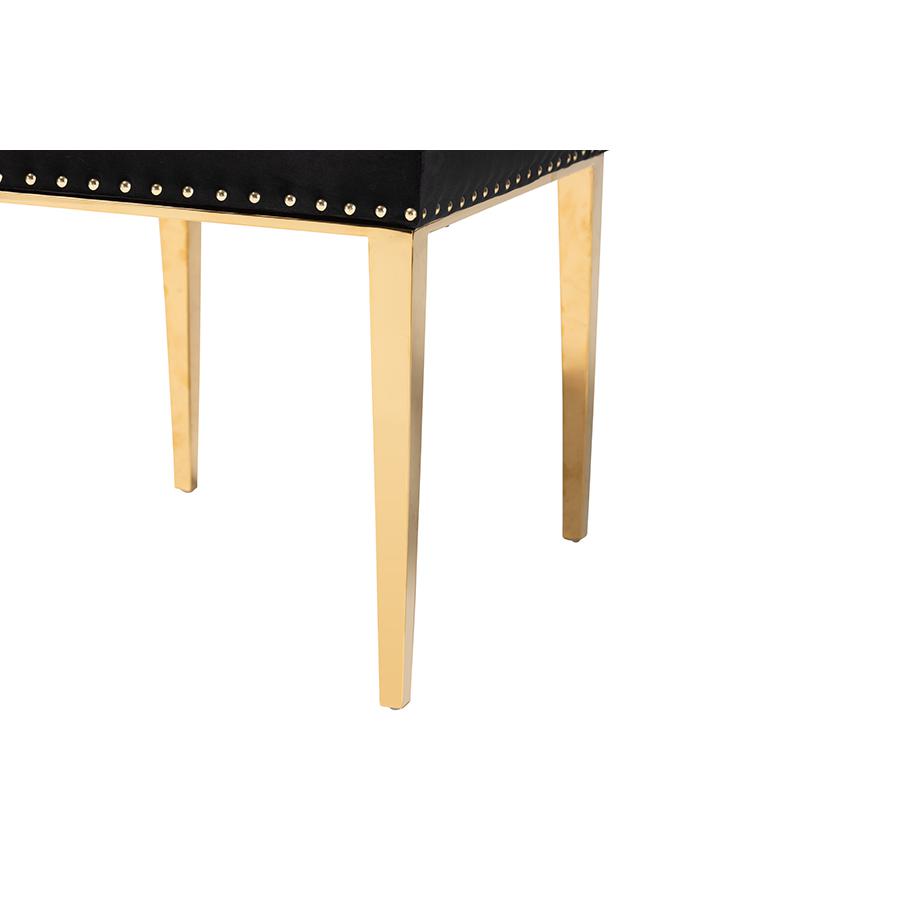 Glam and Luxe Black Velvet Fabric and Gold Metal 2-Piece Dining Chair Set. Picture 5
