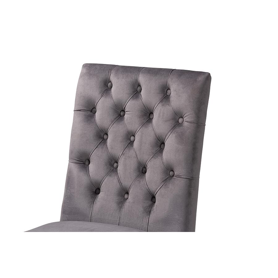 Glam and Luxe Grey Velvet Fabric and Silver Metal 2-Piece Dining Chair Set. Picture 4