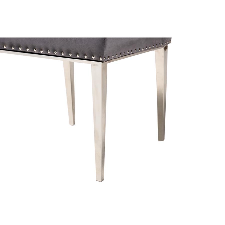 Glam and Luxe Grey Velvet Fabric and Silver Metal 2-Piece Dining Chair Set. Picture 5