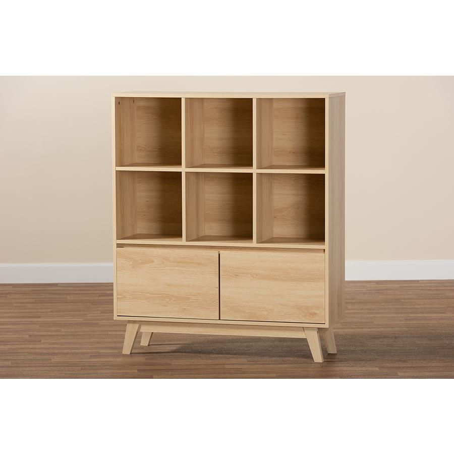 Baxton Studio Danina Japandi Oak Brown Finished Wood Bookshelf. Picture 9