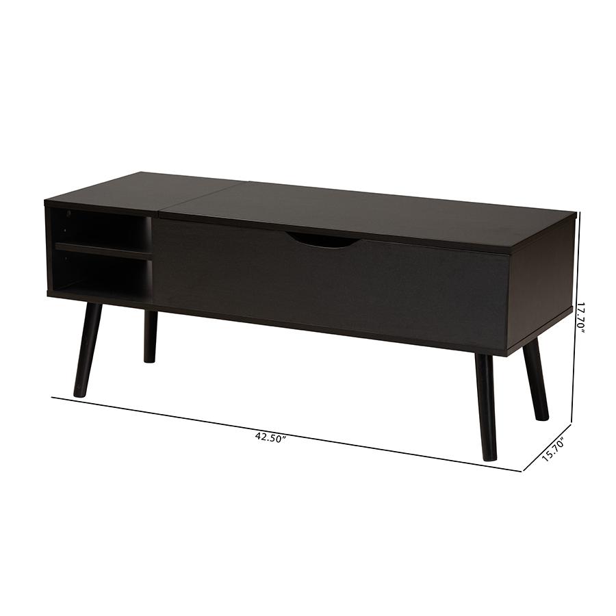 Espresso Brown Finished Wood Coffee Table with Lift-Top Storage Compartment. Picture 11