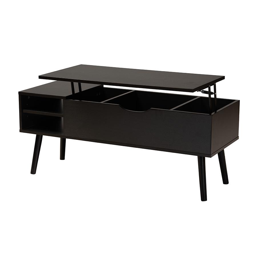 Espresso Brown Finished Wood Coffee Table with Lift-Top Storage Compartment. Picture 2